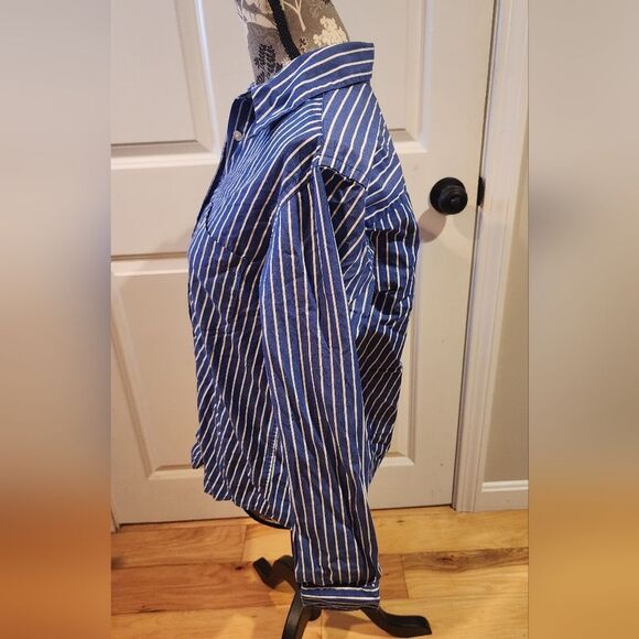 Geoffrey Beene blue and white striped cotton button up shirt Sz 8 - Picture 4 of 5